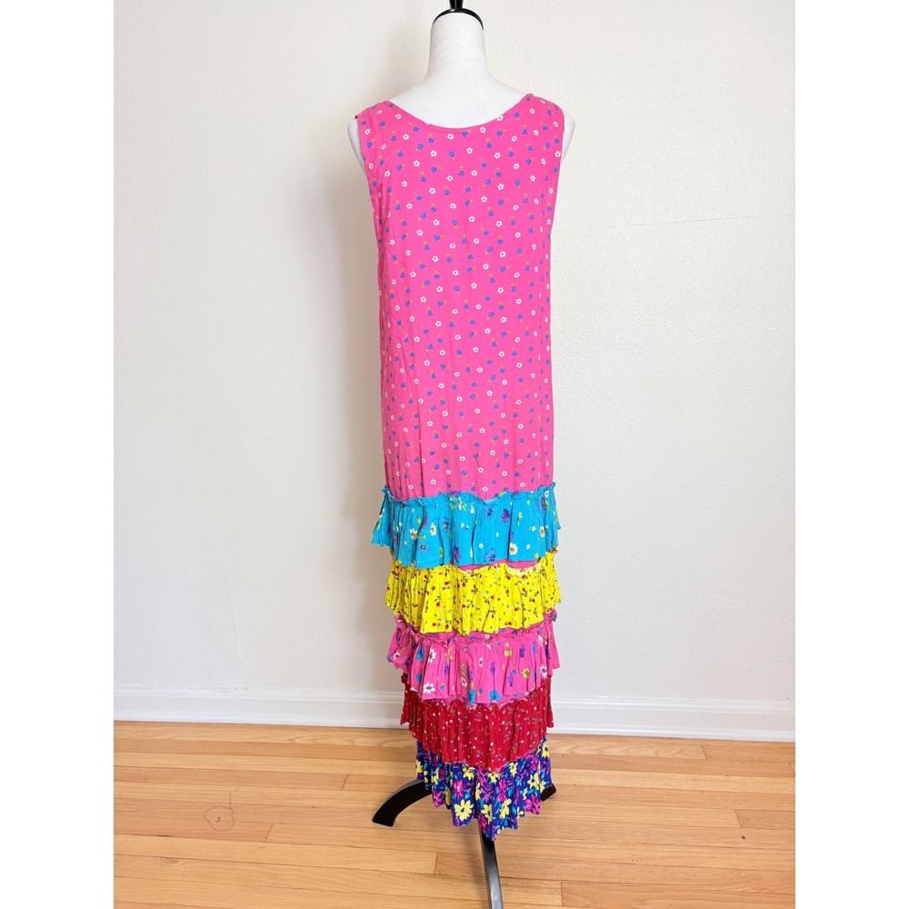 Y2K Vintage Colorful Floral Tiered Ruffle Maxi Dress Size Medium Dopamine Boho - Picture 2 of 5